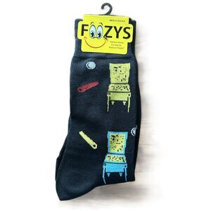 Foozys Black Pin Ball Retro Novelty Printed Crew Mens Socks One Size New